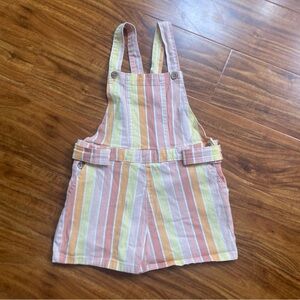 Jessica Simpson Girls Orange Yellow Peach Stripe Overall Shorts Size 6X Casual